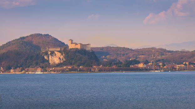 Fortress of Angera (Rocca di Angera), view from Arona, lake Maggiore, Italy.
