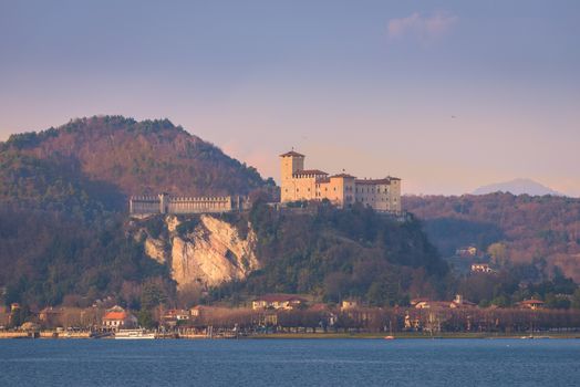 Fortress of Angera (Rocca di Angera), view from Arona, lake Maggiore, Italy.