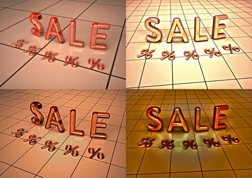 Set of pictures dimensional inscription of SALE on background. 3D illustration.