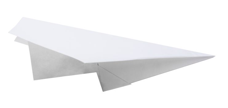 Paper plane isolated on white background, closeup