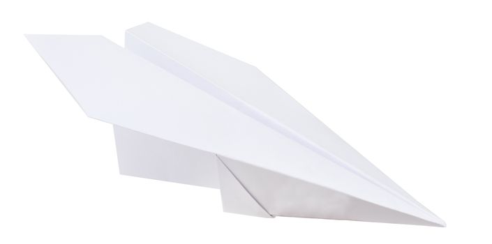 Paper plane isolated on white background, closeup