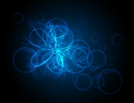 Abstract blue background with light and energy circles