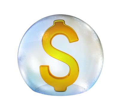 Dollar sign in soap bubble isolated on white backgound. 3D rendering