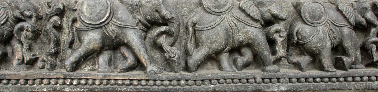 Elephants in a row, from 10th century found in Belvedere now exposed in the Indian Museum in Kolkata