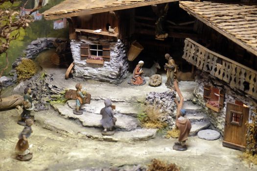 Nativity scene, creche or crib, is a depiction of the birth of Jesus, Hallein, Austria