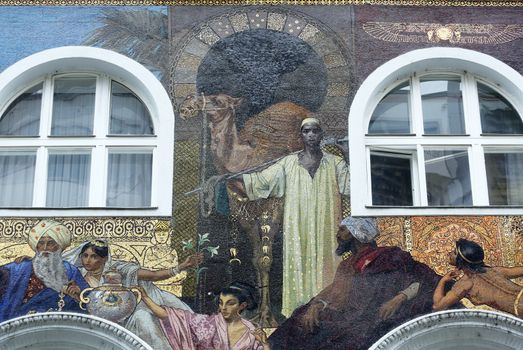 Mosaics Facade, Karntnerstrasse 16 in Vienna, Austria