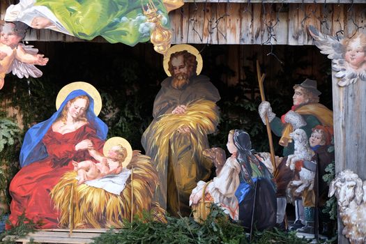 Nativity scene, creche or crib, is a depiction of the birth of Jesus in St. Gilgen on Wolfgang See lake, Austria
