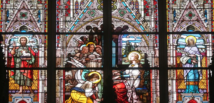 Saint Cecilia, stained glass in Minoriten kirche in Vienna, Austria