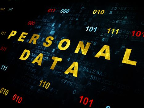 Information concept: Pixelated yellow text Personal Data on Digital wall background with Binary Code