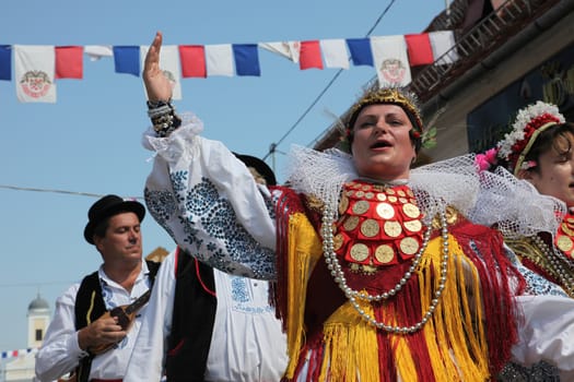 Croatian national costume from the village Habjanovci, during the Dakovacki vezovi (Dakovo Summer Festival) on July 05, 2009 in Dakovo, Croatia.