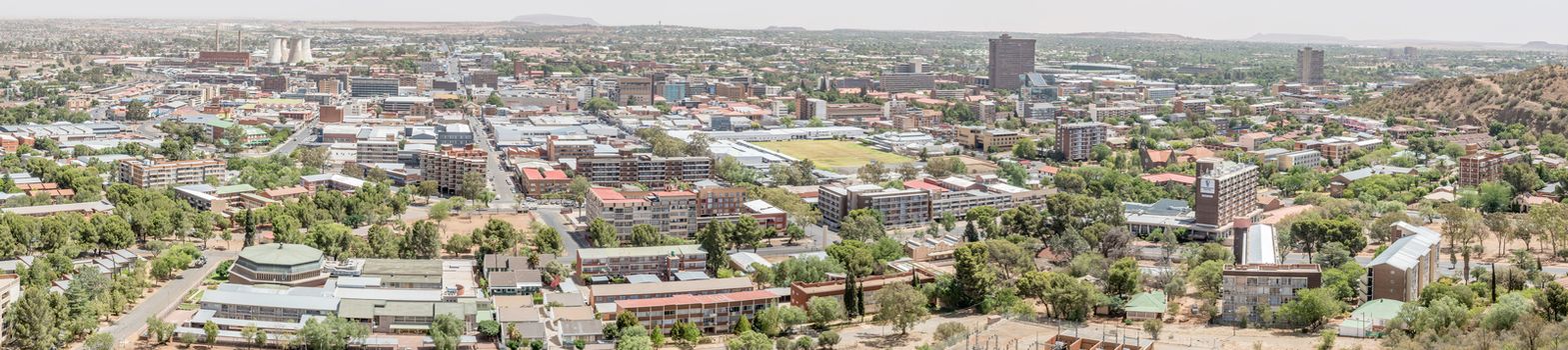 BLOEMFONTEIN, SOUTH AFRICA, DECEMBER 21, 2015: Panorama of the central business district of Bloemfontein as seen from Naval Hill.