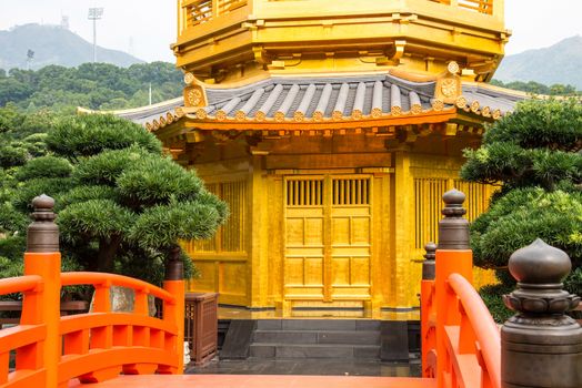 Beautiful Golden Pagoda Chinese style architecture in Nan Lian Garden, Hong Kong