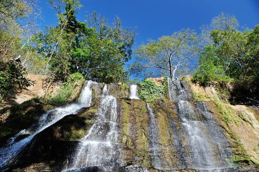 Waterfall with blue sky background in Nicaragua