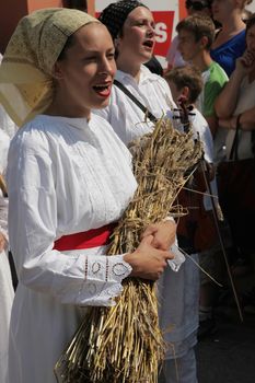 Croatian national costume from the village Horvati, during the Dakovacki vezovi (Dakovo Summer Festival) on July 05, 2009 in Dakovo, Croatia.