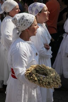 Croatian national costume from the village Horvati, during the Dakovacki vezovi (Dakovo Summer Festival) on July 05, 2009 in Dakovo, Croatia.