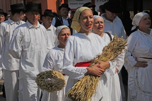 Croatian national costume from the village Horvati, during the Dakovacki vezovi (Dakovo Summer Festival) on July 05, 2009 in Dakovo, Croatia.