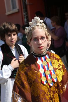 Croatian national costume, during the Dakovacki vezovi (Dakovo Summer Festival) on July 05, 2009 in Dakovo, Croatia.
