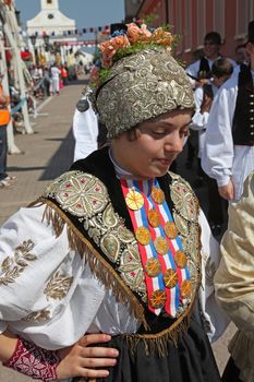 Croatian national costume, during the Dakovacki vezovi (Dakovo Summer Festival) on July 05, 2009 in Dakovo, Croatia.