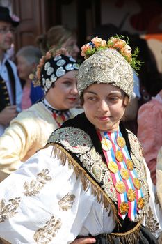 Croatian national costume, during the Dakovacki vezovi (Dakovo Summer Festival) on July 05, 2009 in Dakovo, Croatia.