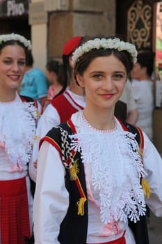 Croatian national costume from the town of Sinj, during the Dakovacki vezovi (Dakovo Summer Festival) on July 05, 2009 in Dakovo, Croatia.