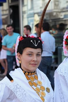 Croatian national costume from the village Gudinci, during the Dakovacki vezovi (Dakovo Summer Festival) on July 05, 2009 in Dakovo, Croatia.