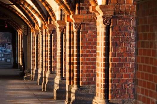 Architectural details of the Oberbaum Bridge (Oberbaumbruecke), Berlin