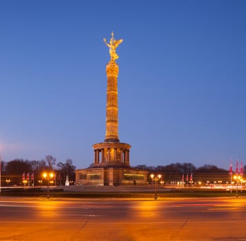 The Berlin Siegessaeule (Victory Column) in Tiergarten park, seen at twilight