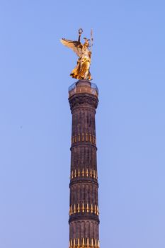 The Berlin Siegessaeule (Victory Column) in Tiergarten park, seen at twilight