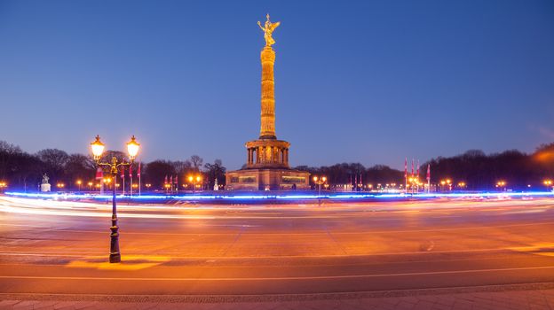 The Berlin Siegessaeule (Victory Column) in Tiergarten park, seen at twilight