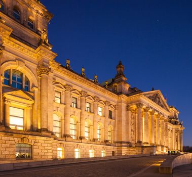 Reichstag (Federal Parliament) building, Berlin, seen at twilight