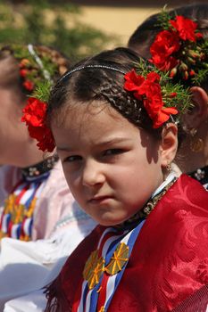 Croatian national costume at the horse and wedding wagon show during Dakovo vezovi (Dakovo Summer Festival) on July 05, 2009 in Dakovo, Croatia.