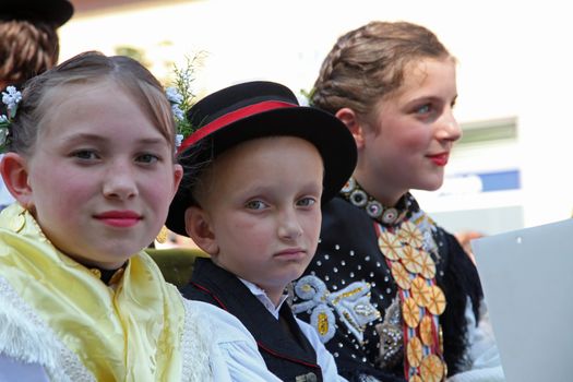 Croatian national costume at the horse and wedding wagon show during Dakovo vezovi (Dakovo Summer Festival) on July 05, 2009 in Dakovo, Croatia.