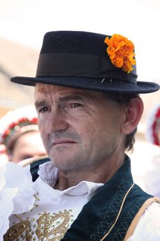 Croatian national costume at the horse and wedding wagon show during Dakovo vezovi (Dakovo Summer Festival) on July 05, 2009 in Dakovo, Croatia.