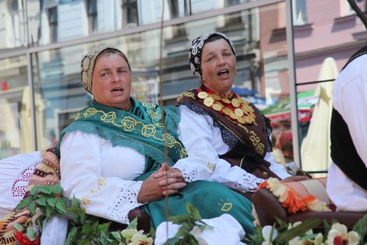 Croatian national costume at the horse and wedding wagon show during Dakovo vezovi (Dakovo Summer Festival) on July 05, 2009 in Dakovo, Croatia.