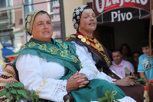 Croatian national costume at the horse and wedding wagon show during Dakovo vezovi (Dakovo Summer Festival) on July 05, 2009 in Dakovo, Croatia.
