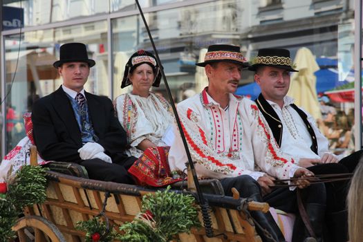 Croatian national costume at the horse and wedding wagon show during Dakovo vezovi (Dakovo Summer Festival) on July 05, 2009 in Dakovo, Croatia.