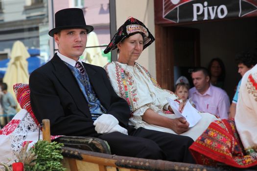 Croatian national costume at the horse and wedding wagon show during Dakovo vezovi (Dakovo Summer Festival) on July 05, 2009 in Dakovo, Croatia.