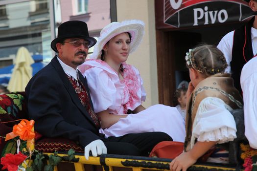 Croatian national costume at the horse and wedding wagon show during Dakovo vezovi (Dakovo Summer Festival) on July 05, 2009 in Dakovo, Croatia.