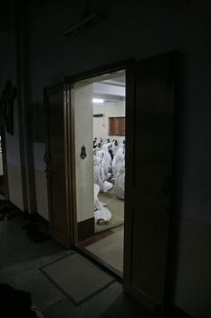 Sisters of The Missionaries of Charity of Mother Teresa at Mass in the chapel of the Mother House, Kolkata, India