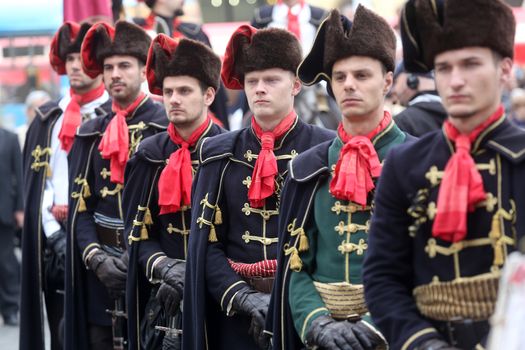 Guard of Honor of the Cravat Regiment popular tourist attraction in Zagreb. on October 04, 2014 in Zagreb.