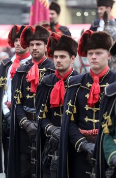 Guard of Honor of the Cravat Regiment popular tourist attraction in Zagreb. on October 04, 2014 in Zagreb.