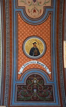 Saint Francis Borgia, fresco on the ceiling of the church of St. Aloysius in Travnik, Bosnia and Herzegovina