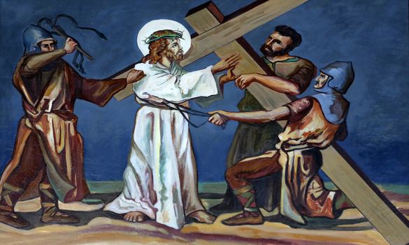 2nd Stations of the Cross, Jesus is given his cross, Church of St. Aloysius in in Travnik, Bosnia and Herzegovina
