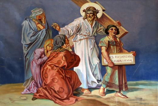 8th Stations of the Cross, Jesus meets the daughters of Jerusalem, Church of St. Aloysius in in Travnik, Bosnia and Herzegovina