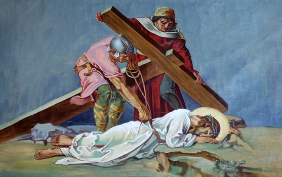 9th Stations of the Cross, Jesus falls the third time, Church of St. Aloysius in in Travnik, Bosnia and Herzegovina