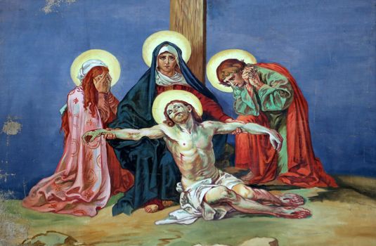 13th Stations of the Cross, Jesus' body is removed from the cross, Church of St. Aloysius in in Travnik, Bosnia and Herzegovina