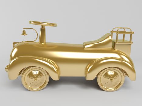 3d rendering of golden toy car isolated on white