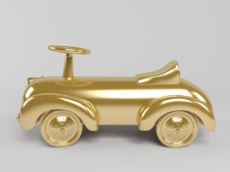 3d rendering of golden toy car isolated on white