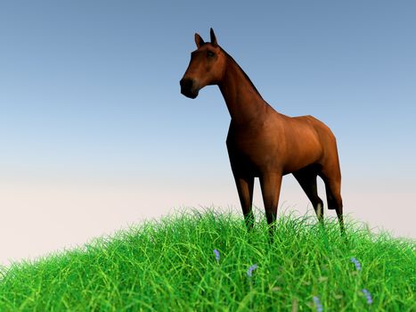 3d rendering of animal on grass with back light with high quality render