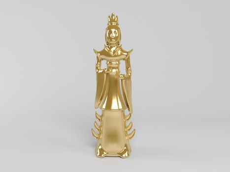 3d rendering of golden statue painted with gold in on a white scene background